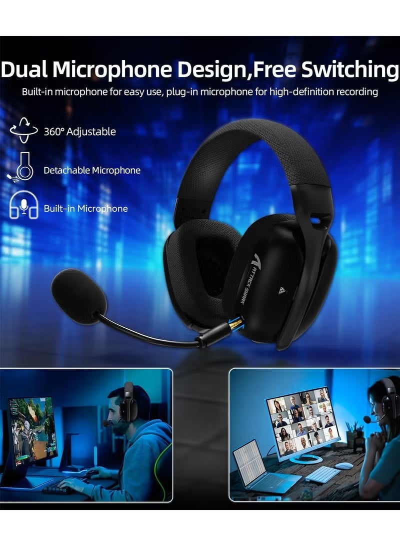 Attack Shark L80PRO Wireless Gaming Headset Lightseed Tech- Built-in&Detachable Dual Microphone-Lightweight Headphone with Tri-Mode(2.4GHz USB C&A Dongle/BT/Wired)-for PC Mac PS4 PS5 Switch Win-Black - Image 5